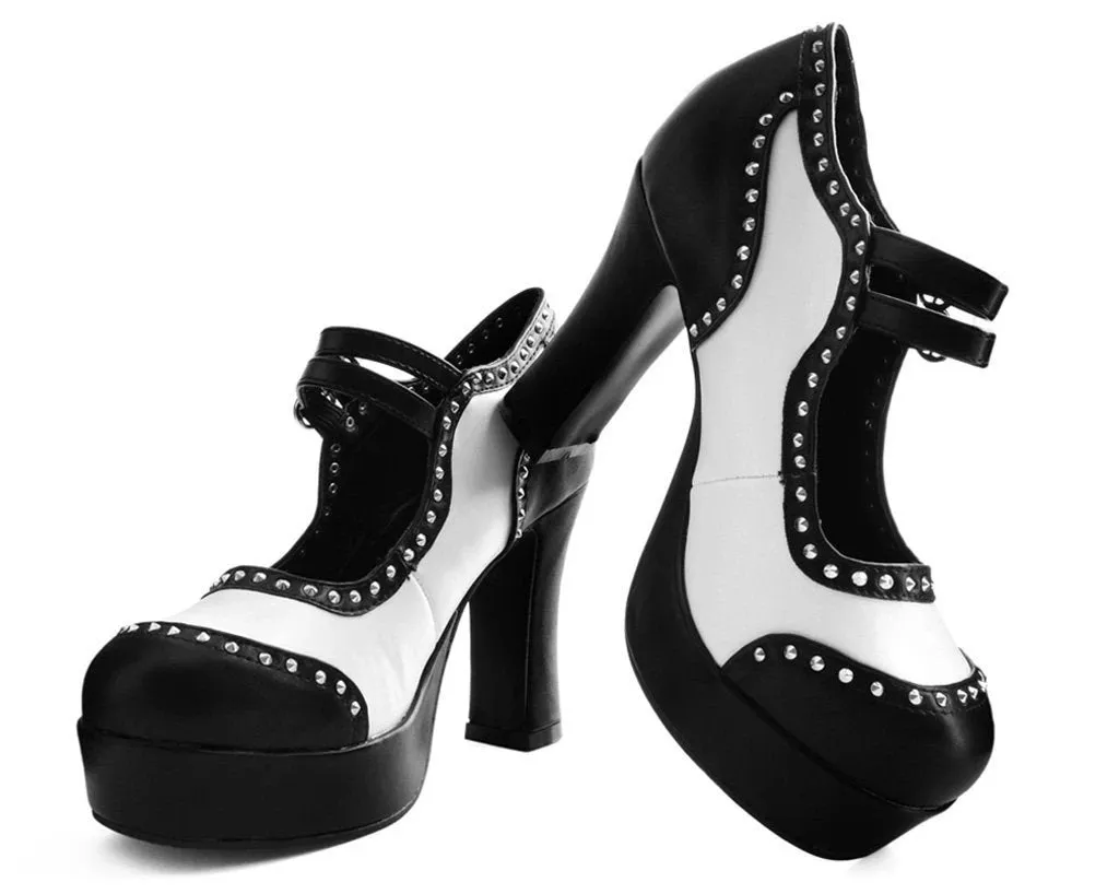 TUK A9449L Black & White Studded Classic Platform Heel