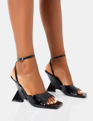 Twin Flame Black Wrap Around Barely There Inverted Wedged High Heels