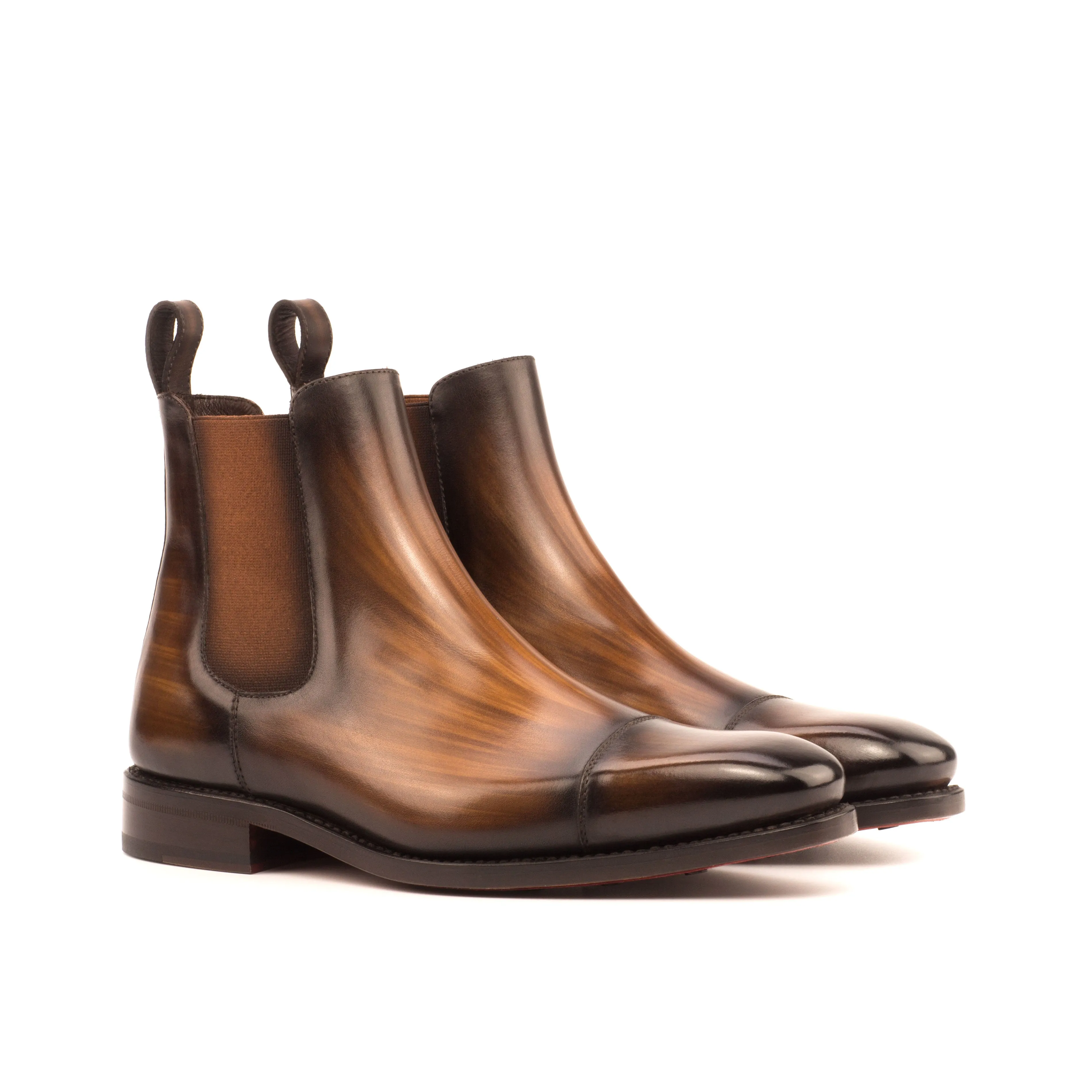 Unique Hand-Painted Brown Patina Chelsea Boot by Le Ruux