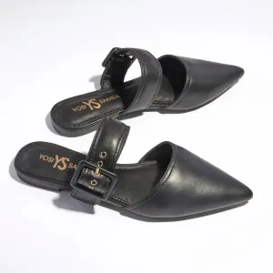 Valerie Buckle Mule in Black Leather