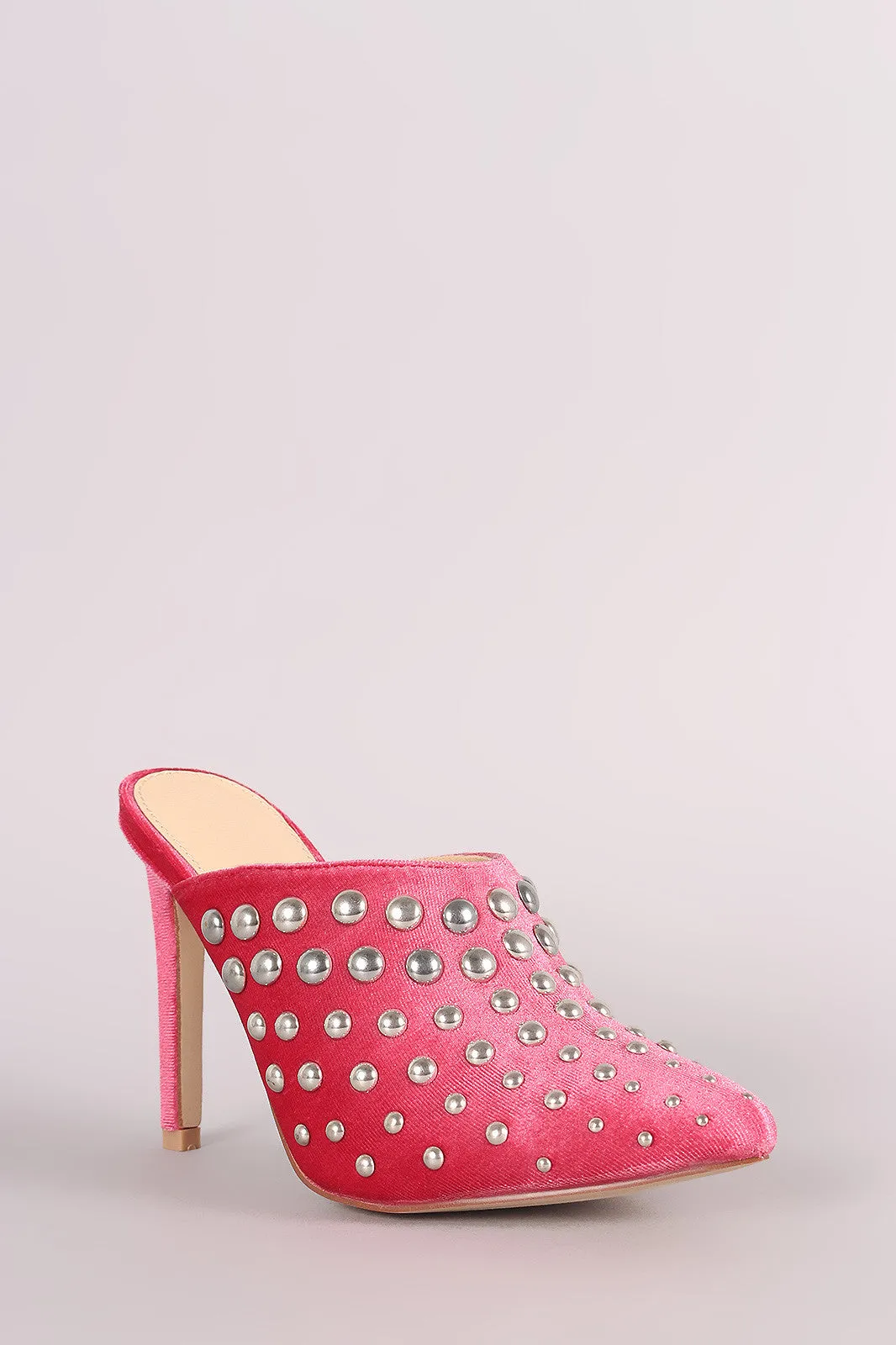 Velvet Studded Pointy Toe Stiletto Mule Heel