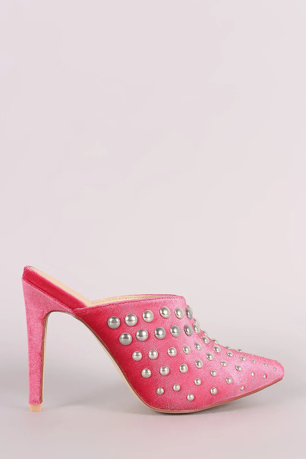 Velvet Studded Pointy Toe Stiletto Mule Heel