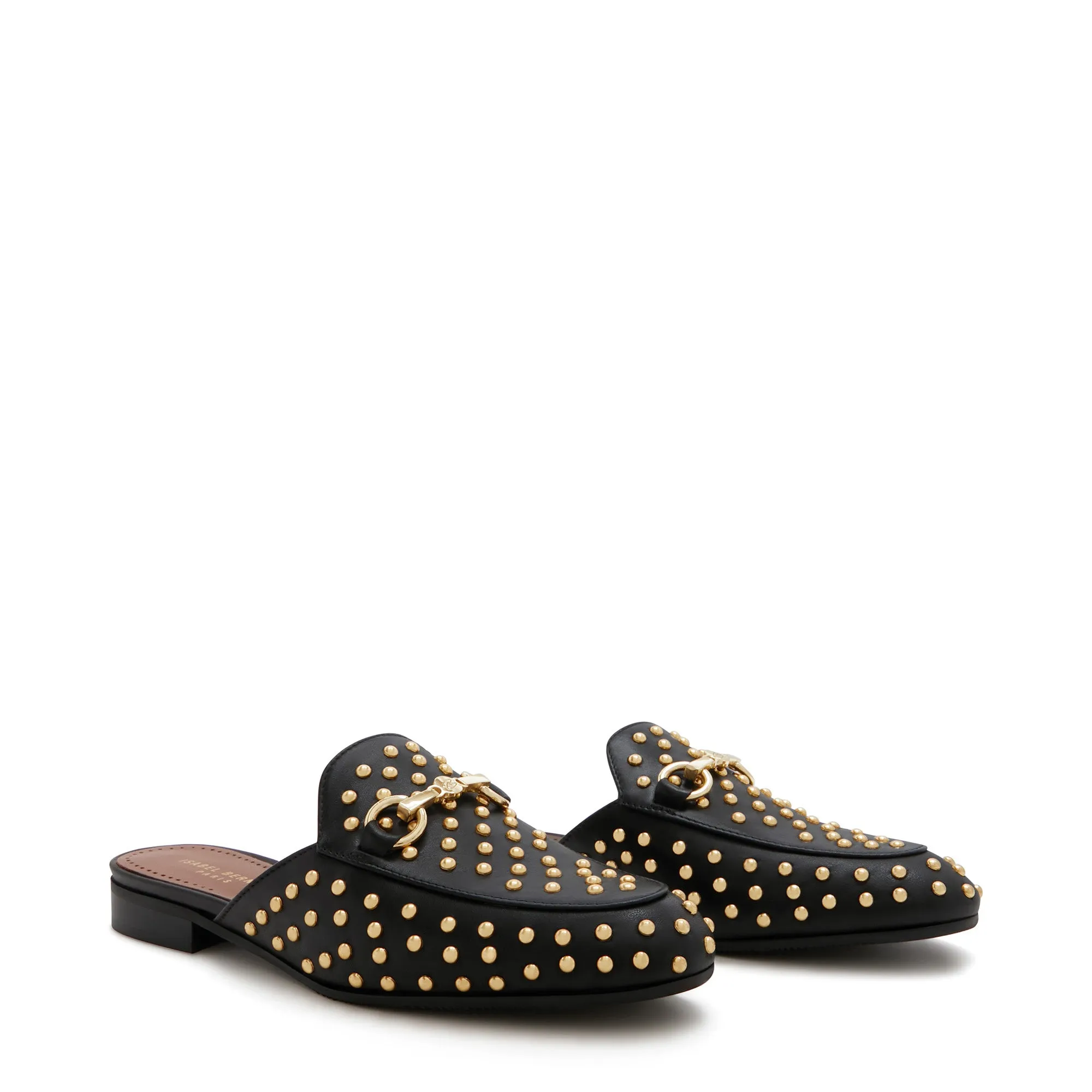 Vendôme Fleur black calfskin leather studded slipper loafers