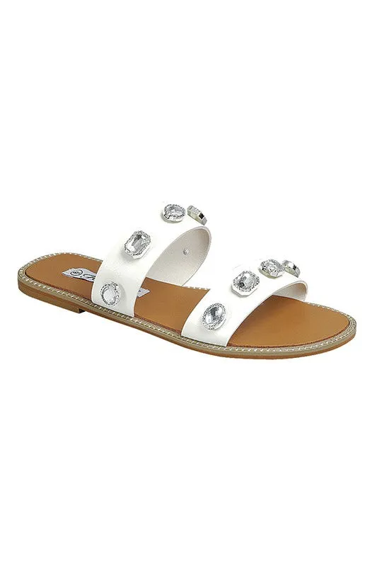 White Open Toe Casual Slide Sandals