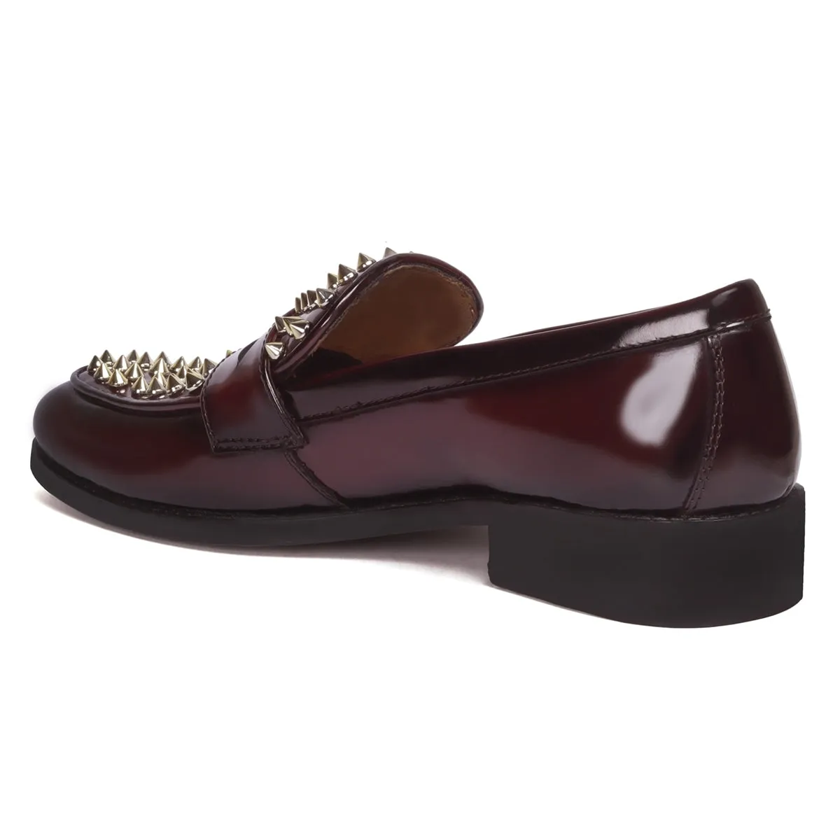 Wine Brush Off  Penny Loafers with Studded Toe Patent Leather