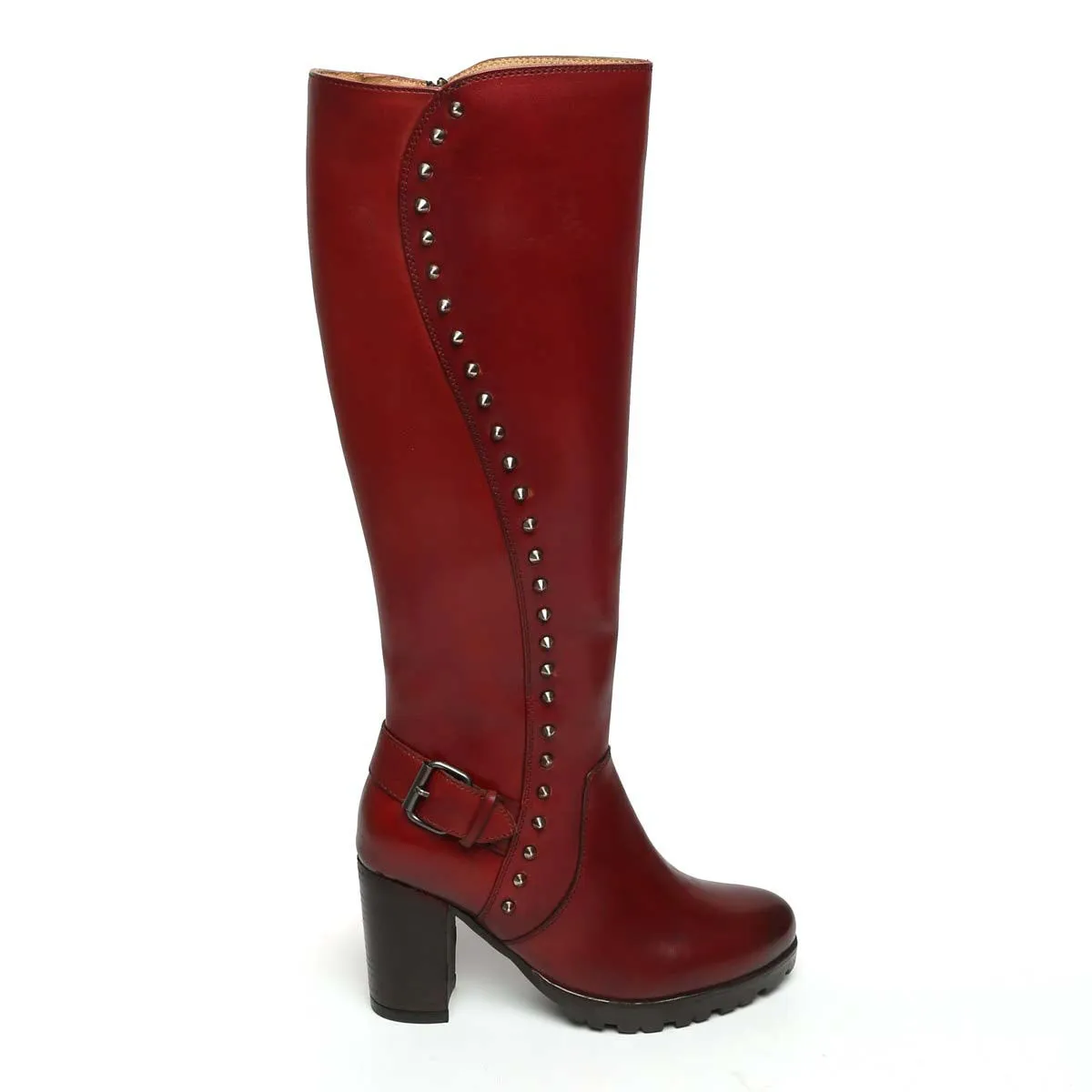 Wine Side Studded Leather Long Ladies Boots By Brune & Bareskin