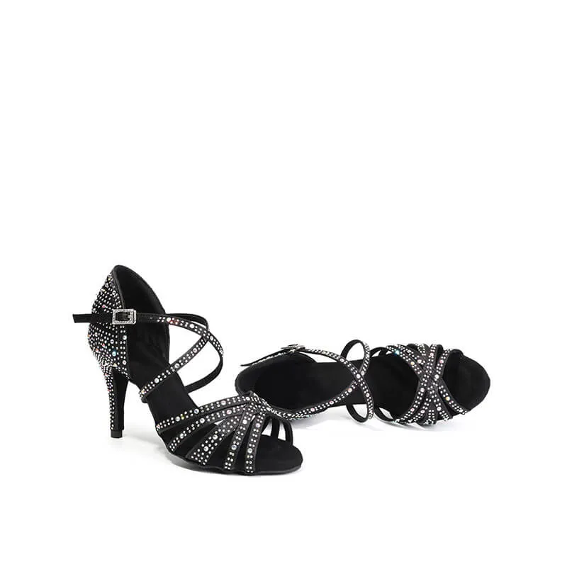 Women's Black Rhinestone Salsa Latin Shoes