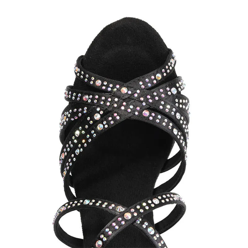 Women's Black Rhinestone Salsa Latin Shoes