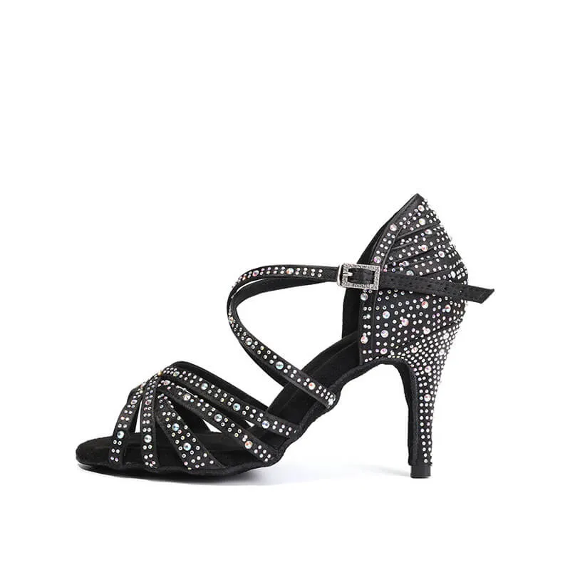 Women's Black Rhinestone Salsa Latin Shoes