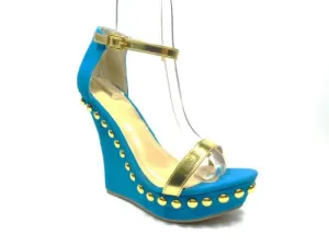 Women's Mallika-34 Embellishment Stud Meatallic Strap Wedge Sandals