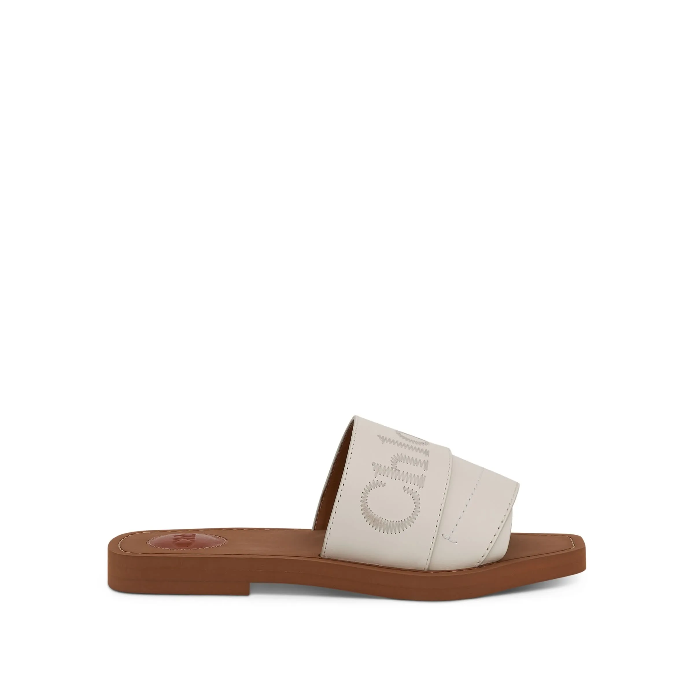 Woody Flat Embroidered Calfskin Mule in White