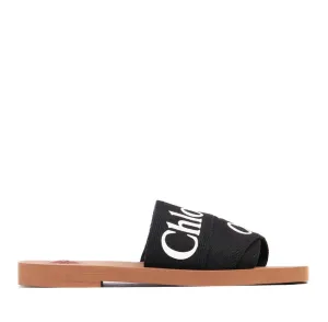 Woody Logo Slide Linen, Black