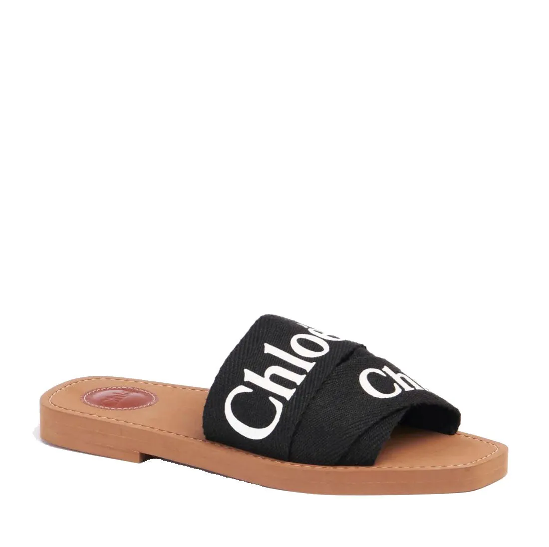 Woody Logo Slide Linen, Black