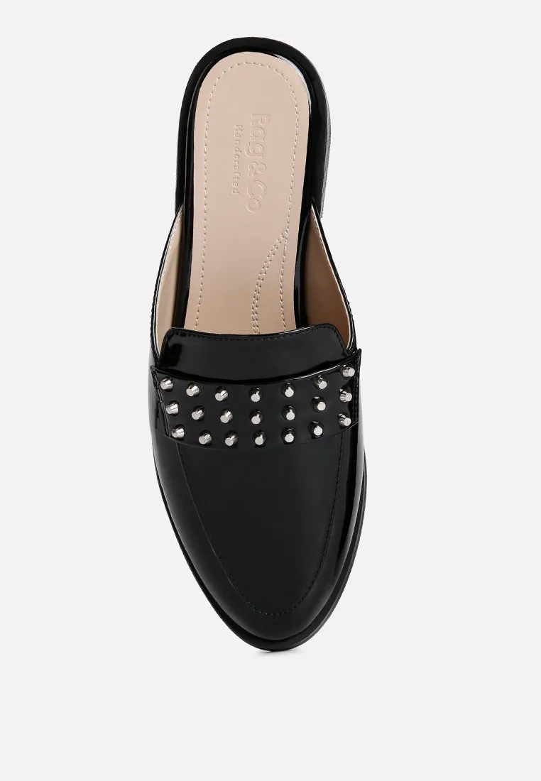 Yashta Patent Studded Flat Mules